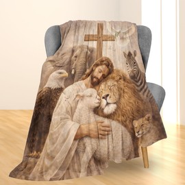 Ti Caldi Jesus Blanket Gifts, Faith Inspirational Flannel Cross Dove Lion Lamb Throw Blanket for Couch, Bed, Travel & Home Decor, Cozy Lightweight Warm Religious Blankets for Adults Christian 60×50 IN