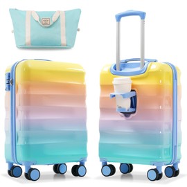 Merax 20 Inch Carry-on Luggage Set – Hardshell PC+ABS Multicolor Color Suitcase with Spinner Wheels and Cup Holder, TSA Lock, Airline Approved, Orange and Blue, 2-Piece Set