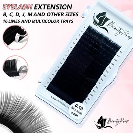 BeautyPros Professional Eyelash Extension Kit – Curl B,C,D,J & M - Volume Eyelash Extensions Supplies Mix Tray (8-16mm) - 0.03,0.05,0.07,0.015, 0.20mm Thickness (C-Curl - 0.07mm - Pink)