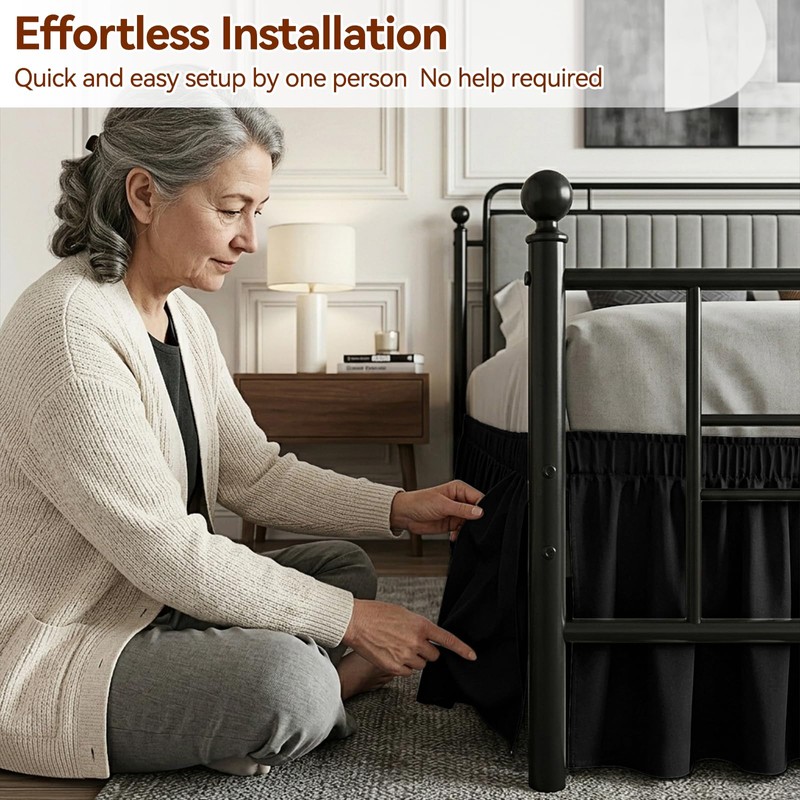 Vocander Black Split Corner Bed Skirt for King Beds 14