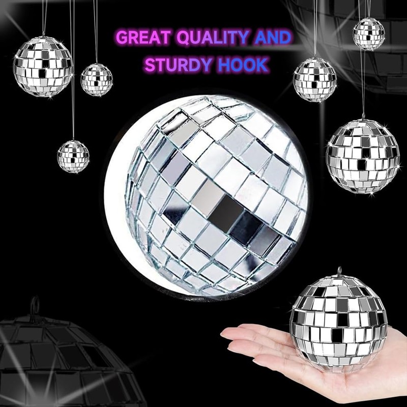 Veciado 24pcs Hanging Disco Ball Glass Disco Ball Disco Decorations