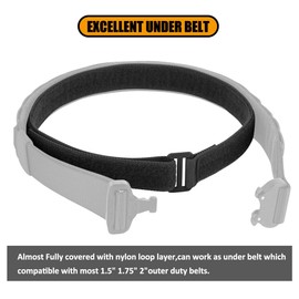 KRYDEX Tactical EDC Under Belt Loop Inner Belt 1.5" Duty Concealed Carry Base Belt (BK, S)