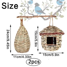 2 Stück Nistkästen, Vogelnest, Vogelhäus zum Aufhängen, Handgewebte Vogelhäuser, Gras Bird Nest für Wellensittich Meise, Kanarienvogel, Amsel, Hummingbird, Rotkehlchen und Zaunkönig