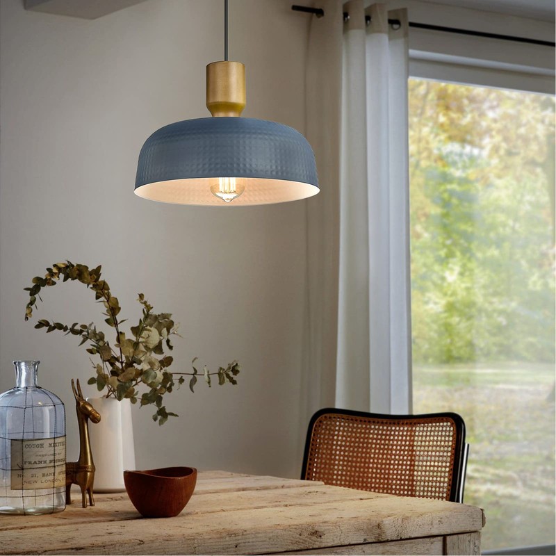 Darkaway Pendant Light Fixtures Ceiling Hanging with Hammered Metal Shade,