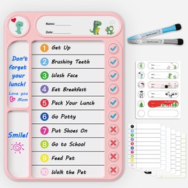 Magnetic Chore Chart for Kids, ADHD Task Tracker Easy-Check Routine Dry Erase Board, to-Do List Planning Tool with Stand for Fridge/Desk/Home/School, 6 Reusable Sheets, 2 Markers