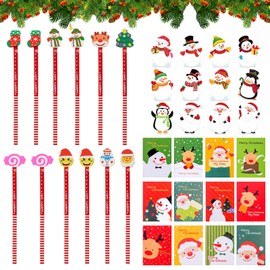 36 Pieces School HB Pens Set, Christmas HB Pencils with Eraser, Notebook and Sticky Notes Christmas, Mini Notepad Christmas, Pencils Stationery Set, School Office Family Party Bag (A)
