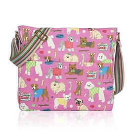 YourDezire Womens Girls Summer Canvas Dogs Print Messenger Cross Body Bag Ladies Handbag (Pink/Mix)