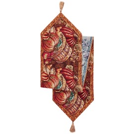 HomeCrate Fall Harvest Collection, Tapestry Bushel Basket Pumpkins Apples and Grapes Design Table Runner, 13" x 70"