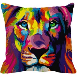 The Beach Stop Neon Rainbow Safari Jungle Lion Cushion Cover | Unique Living Room & Bedroom Animal Decor | Gift Idea | 45x45cm 18x18” | Colourful Lion