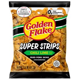 Golden Flake Chili Lime Pork Strips, 3.5 oz Bags (Pack of 24) – Crunchy, Zesty Pork Snacks with a Kick – Gluten Free, Bold Flavor, Low Carb, Keto-Friendly Snack