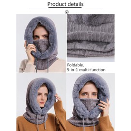 YAMEE Balaclava Women's Face Mask Winter Warm Balaclava Slip-On Hat Ski Hat Cycling Hat Scarf Headwear Plush Velvet Cap Skiing Cycling, 9876 / Grey