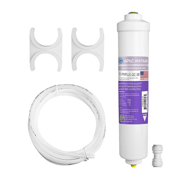 APEC Water Systems PHPLUSKIT-38 10" US MADE Alkaline High Purity pH+ Calcium Carbonate Inline Filter Kit with 3/8"D Tubing Quick Connect