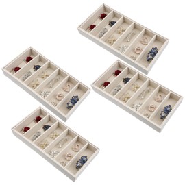 4Pcs Velvet Sunglasses Organizer Tray Stackable 6 Grid Sunglass Display Case Glasses Holder Organizer Drawer For Women Glasses Jewelry Display Watch Beige