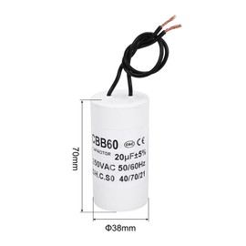 PATIKIL CBB60 20uf Running Capacitor,1Pcs AC 250V 2 Wires 50/60Hz Cylinder White 70x38mm for Water Pumps, Washing Machines Motor Start