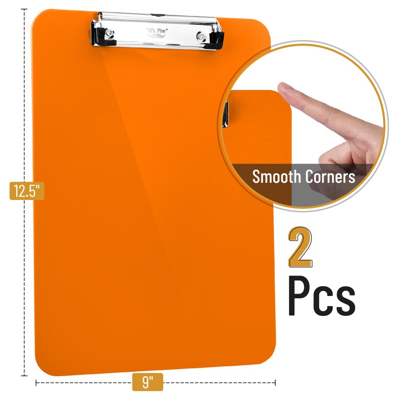 Mr. Pen- Plastic Clipboard, 12.5" x 9", 2 Pack, Orange