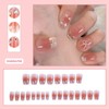 Pink Stick On Nails, Coffin False Nails With Glue 24Pcs