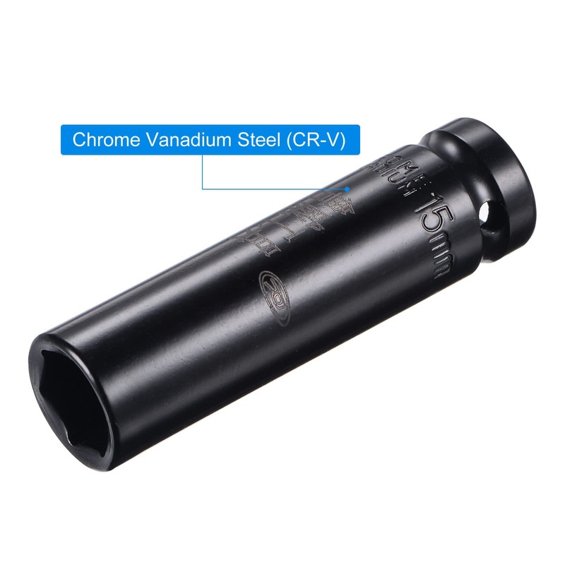 sourcing map 1/2" Drive by 15mm Deep Impact Socket, Heat-Treated