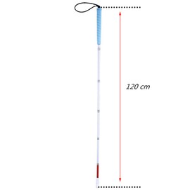 120 cm盲人用白杖 折りたたみ式六段 アルミ製， キャップ（２個 ）(青いゴムグリップ, 120 cm)