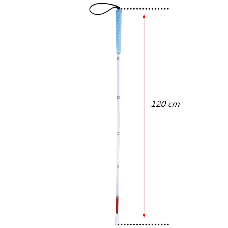 120 cm盲人用白杖 折りたたみ式六段 アルミ製， キャップ（２個 ）(青いゴムグリップ, 120 cm)
