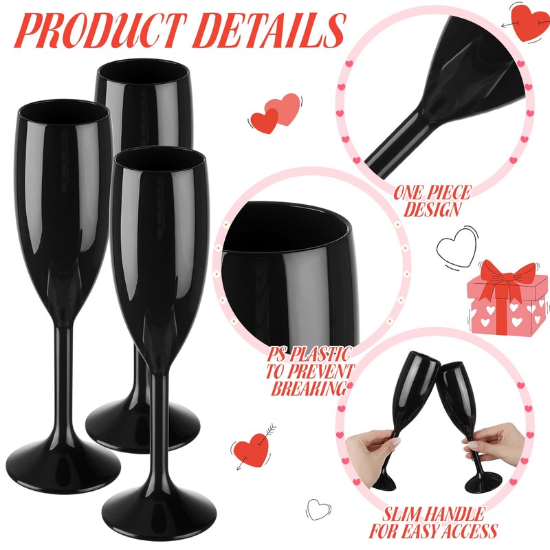 Domensi 60 Pack Black Acrylic Champagne Flutes Bulk 6 oz