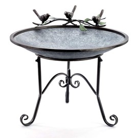 Napco Table Bird Rustic Silver Tone 14 inch Galvanized Metal Tripod Birdbath
