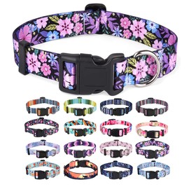 Mihqy Dog Collar with Bohemia Floral Tribal Geometric Patterns - Soft Ethnic Style Collar Adjustable for Small Medium Large Dogs(Floral Pink,M)