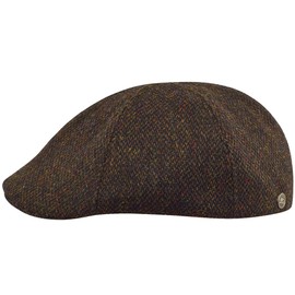 Sterkowski Rusty Duckbill Cap | Harris Tweed Flat Cap for Men and Women | Men Irish Cap Scally Cap Mens Paperboy Hat Gatsby Cap Hunting Cap Jeff Cap Vergon Driver Cap Ivy Flat Cap Black/Yellow 59 cm
