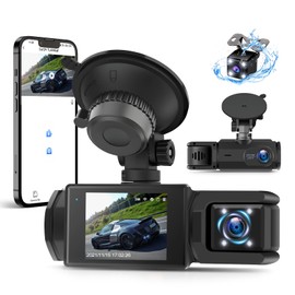 CAMECHO WiFi 3 Channel Dash Cam Front and Rear Inside, Dash Camera for Cars with Night Vision, 2" Screen, G-Sensor, Loop Recording, Exposure Compensation, Dashboard Camera