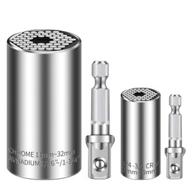 Universal Socket Set (11-32mm 7-19mm) Super Socket for Unscrew Any Bolt Multi-Function Universal Wrench Tool Kit with Power Drill Adapters Gifts for Men, Father/Dad, Husband, DIY Handyman 4PCS