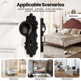 CEYMIO Mortise Lock Door Knobs Interior Matte Black Door Knob Antique Door Handle Skeleton Key Privacy Vintage Door Locks for Bedrooms Bathroom