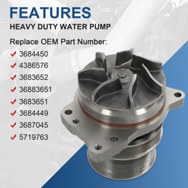 Water Pump 3684450 3683651 4386576 For Cummins ISX 15L ISX15 ISZ ISZ13 QSX11.9 QSZ13 QSX15 FL50 FL60 FL70 FL80 CM570 CM870 CM871 CM2150 CM2250 CM2350 (Peterbilt Freightliner Cascadia)