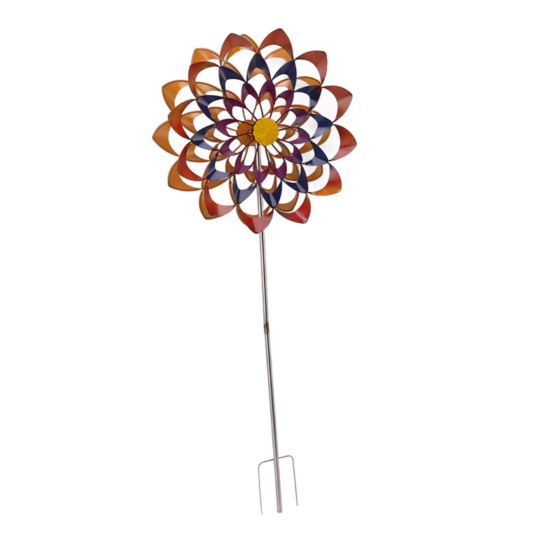 Outdoor 3D Windmill Colourful Exquisite Metal Wind Spinner with Ground