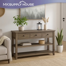 Rustic Console Table Hallway Table with Drawers and Storage for Living Room