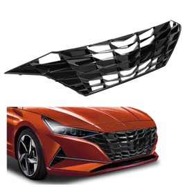 HECASA Front Grille Compatible with 2021-2023 Hyundai Elantra w/o Adaptive Cruise Control Bumper Grill Plastic Painted Black