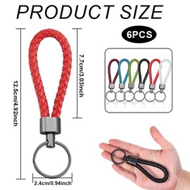 CHAOTEMAI Pack of 6 Braided Key Chains Car Key Strap Leather Key Pendant Short Braided Set Leather Car Key Fob Short for Women Men Motorcycle Bicycle and Home, Black, white, bright red, burgundy, sky