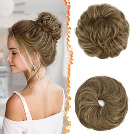 BARSDAR 2 Pieces Messy Bun Hairpiece with Elastic Band, Brown Blonde Hair Bun Hair Scrunchie Extensions for Women Synthetic Hair Updo Hairstyles Thick Hair Bun Hair Extensions Hairpieces Daily Party