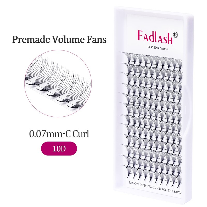 Volume Eyelashes, 10D, 0.07 mm, C Curl, 9 mm, Ready