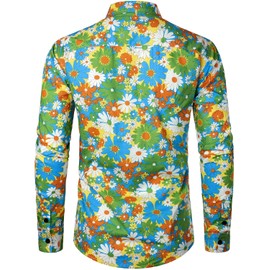 JOGAL Men's Regular Fit Floral Business Shirt Long-Sleeved Button-Down Casual Print Shirt