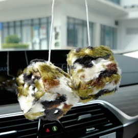 YGMONER Camo Fuzzy Dice for Rear View Mirror, Pair of 2.75" Plush Dice Retro Hanging Ornaments Car Interior Rearview Mirror Decor Accessories (Camo)