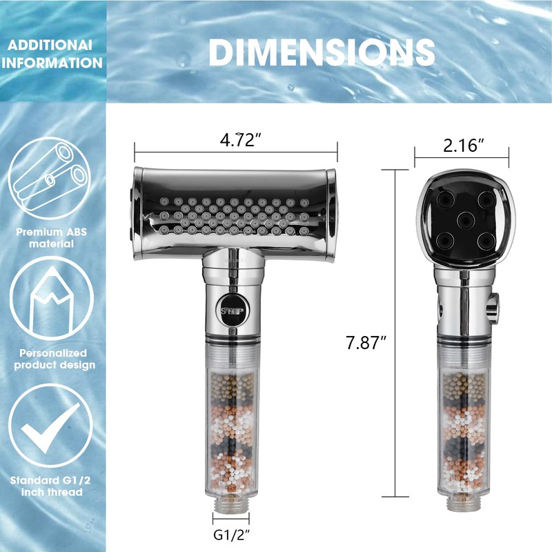 High Pressure Filtered Shower Head for Hard Water - Handheld