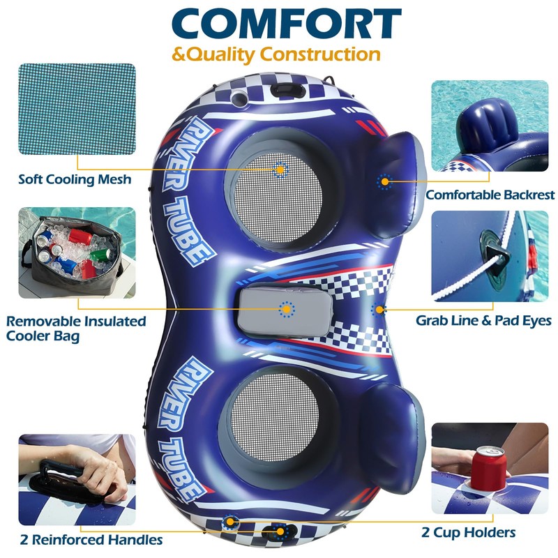 Jasonwell Inflatable River Tube Float - 2 Person Heavy Duty