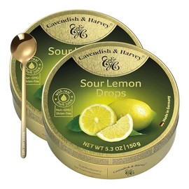 westlake art Fruity Sour Lemon Drops Hard Candy Old Fashioned, 5.3oz - Lemon Hard Candy | Bundle With Golden SS Spoon, Lemon Candy Drops Dusted With Icing Sugar, Natural Flavors - (Pack Of 2)