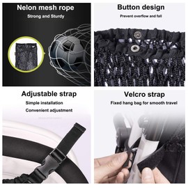 Universal Baby Stroller Organizer Polyester Net Mesh Storage Bag with Extra Large Storage Space, Non-Slip and Adjustable Stroller Accessories for Carrying Diaper Toys and Snacks (Black)