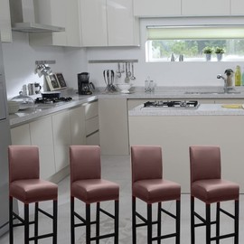 HFCNMY Bar Stool Covers,4 Pack Stretch Waterproof PU Bar Stool Covers with Backs Bar Stool Chair Covers Barstool Covers Slipcovers with Back Pub Counter Stool Chair Covers Coffee