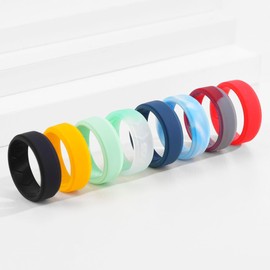 Pinannie 8 Pack Silicone Wedding Rings for Men, 8mm Wide Rubber Wedding Bands, Hypoallergenic Breathable Men's Silicone Ring for Him, Bright Colors Active Sport Fitness Size 8