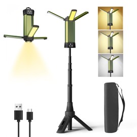 Geisofu Rechargeable LED Work Light with Stand, Camping Light with Stand, Cordless Work Light, Portable Telescopic Stand, 6AH Battery 500/1000/2000Lumen, 3500K/4500K/6500K, Outdoor Construction Lights
