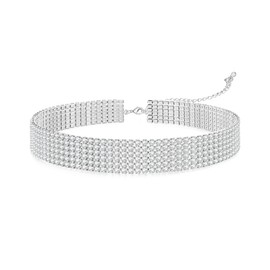 Yamberdoly Tennis Necklaces for Women Diamond Chain Rhinestone Necklace Wide Silver Choker for Women Valentine's Day Gifts