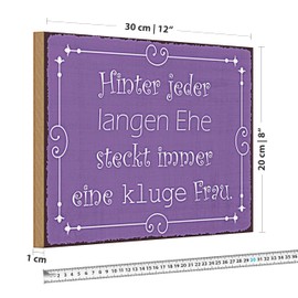 Dekoratives Holzschild 'Hinter jeder langen Ehe steht immer eine kluge Frau' | Geschenkidee für Hochzeitstag | Lila, Vintage-Stil | 20 cm x 30 cm