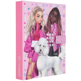 Depesche TOPModel 11896 Secret Code Diary Bling in Pink with Poodle and Model Print and Icon Pattern in the Background, Booklet with 80 Pages, Sound and Number Code for Safe Thoughts