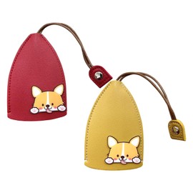 Garzire 2Pcs Key Bag, Key Case with Dog Lanyard Anti-Scratch PU Leather, Home Invisible Key Ring Car Key Covers Accessories for Men Women, 11.5x7.5cm (Red, Yellow)